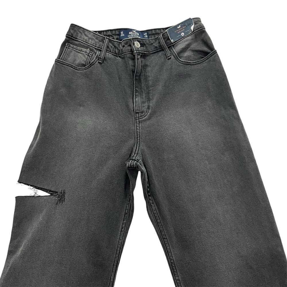 Hollister Ultra High-Rise Dad Jeans Black Straight Leg Thigh Slit Jeans Size 26 - Picture 2 of 7